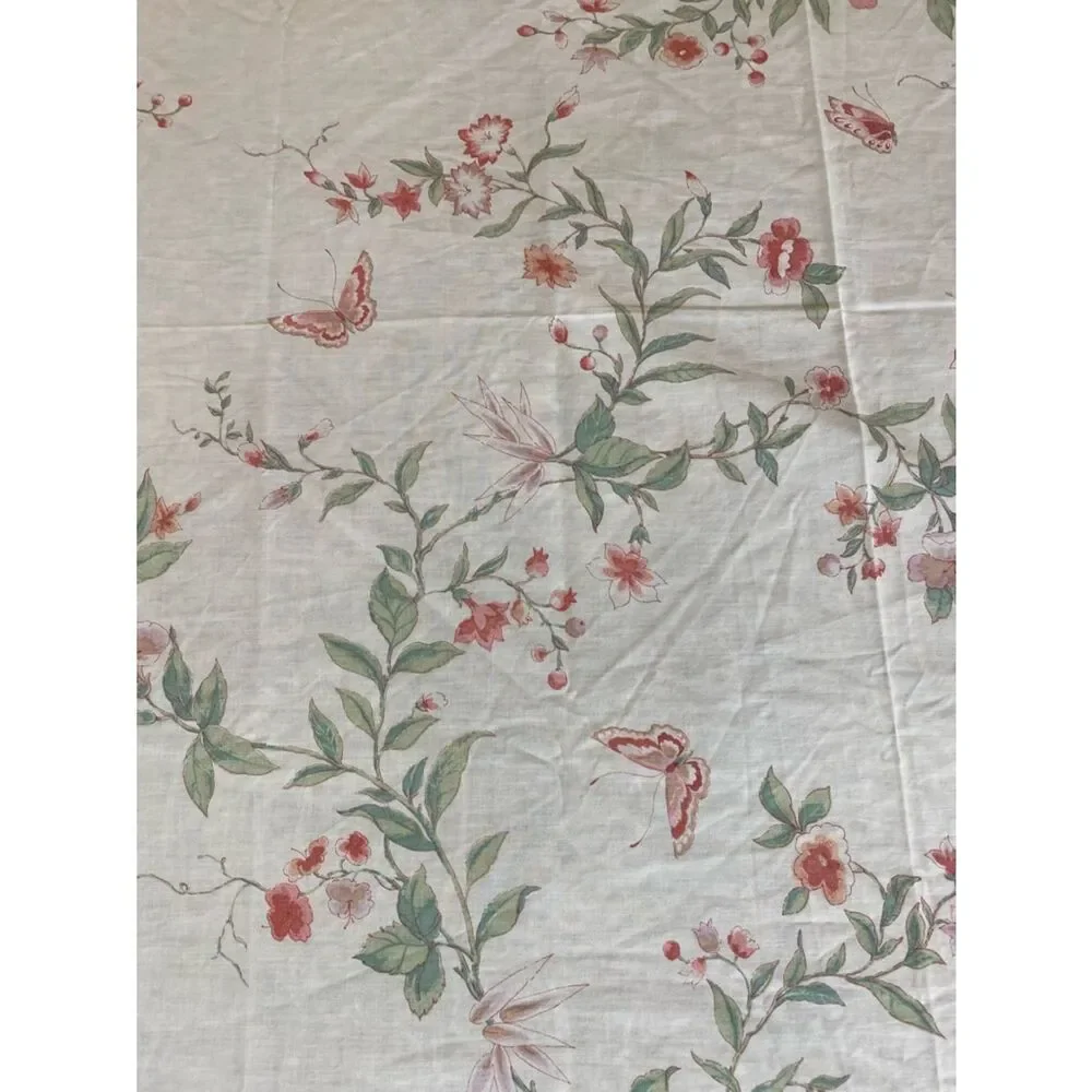 Vintage Flat Sheet with butterflies and flowers in coral and pink King